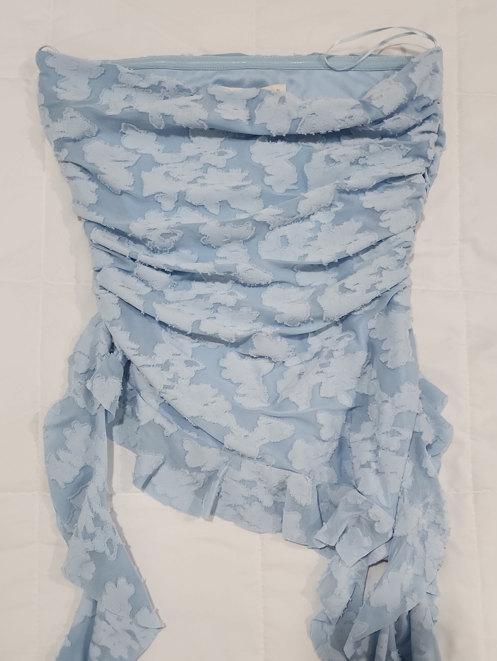 Light Blue Floral Ruffle Wrap Scarf - Women Accessories